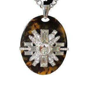 Lia Sophia Elysian Tortoise Shell Resin Cut Crystals Statement Necklace Retired